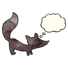cartoon little wolf cub with thought bubble N4