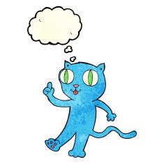 cartoon cat with idea thought bubble N2