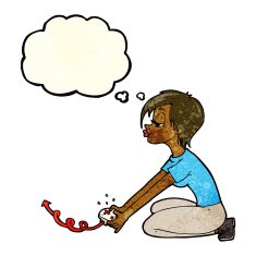 cartoon girl playing computer games with thought bubble N4