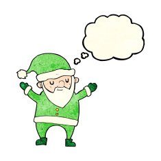 cartoon dancing santa with thought bubble N4