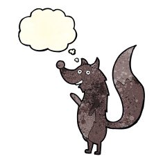 cartoon waving wolf with thought bubble N5