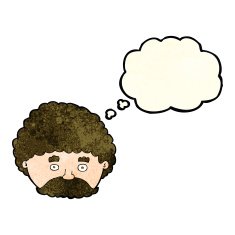 cartoon man with mustache thought bubble N34