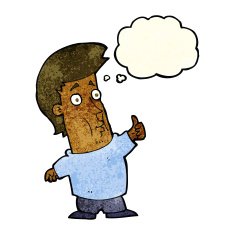 cartoon man giving thumbs up sign with thought bubble N8