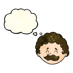 cartoon man with mustache thought bubble N35