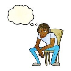 cartoon dejected man with thought bubble N3