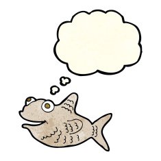 cartoon happy fish with thought bubble N10