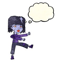 cartoon undead girl with thought bubble N2