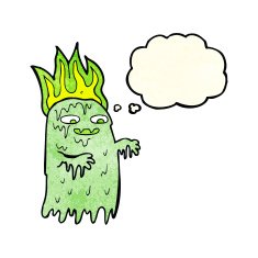 cartoon spooky ghost with thought bubble N18
