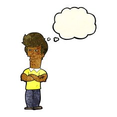 cartoon man with folded arms thought bubble N11
