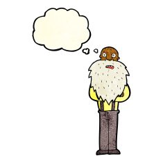 cartoon bearded old man with thought bubble N15