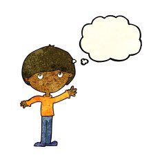 cartoon happy boy with thought bubble N96