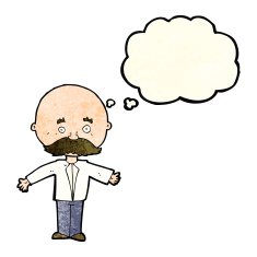 cartoon man with mustache thought bubble N36