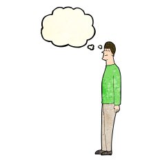 cartoon tall man with thought bubble N4