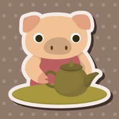 animal pig having afternoon tea theme elements N5