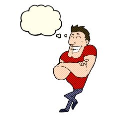 cartoon muscle guy with thought bubble N5