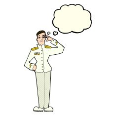cartoon military man in dress uniform with thought bubble N5
