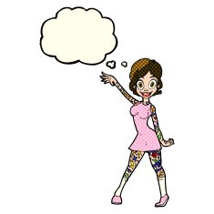 cartoon woman with tattoos thought bubble N5