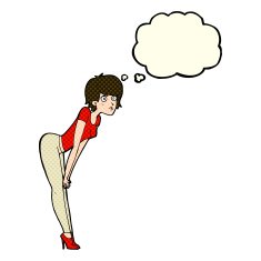cartoon woman looking at something with thought bubble N5