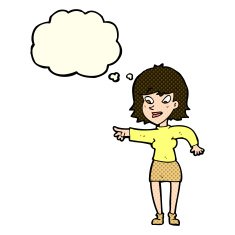 cartoon woman pointing with thought bubble N87