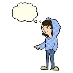 cartoon pointing teenager with thought bubble N5