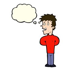 cartoon happy man with thought bubble N184