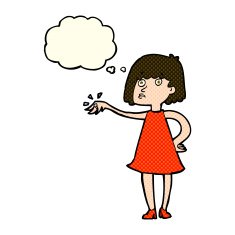 cartoon woman showing off engagement ring with thought bubble N5