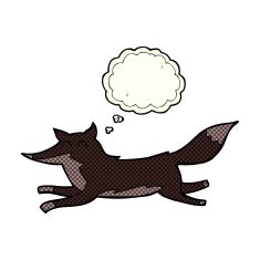 cartoon running wolf with thought bubble N3