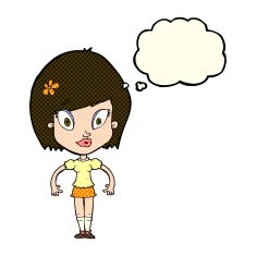 cartoon pretty woman with thought bubble N111