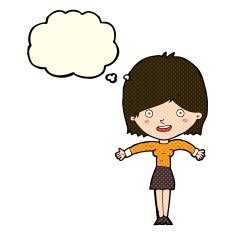 cartoon excited woman with thought bubble N53