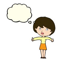 cartoon woman giving thumbs up with thought bubble N5