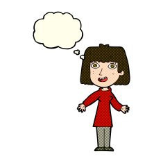 cartoon happy woman with thought bubble N105