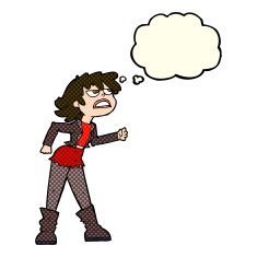 cartoon angry biker girl with thought bubble N5