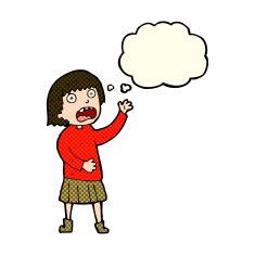 cartoon stressed out woman with thought bubble N9