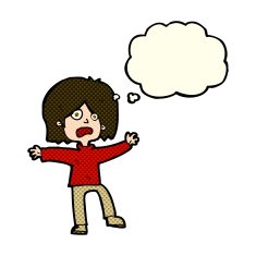 cartoon unhappy person with thought bubble N5