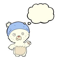 cartoon cute teddy bear in hat with thought bubble N5