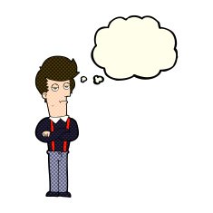 cartoon bored man with thought bubble N15