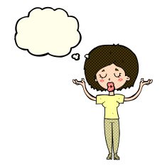 cartoon peaceful woman with thought bubble N4