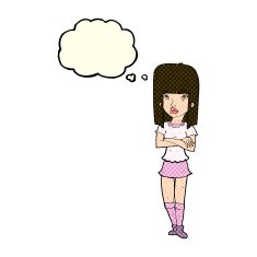cartoon girl with crossed arms thought bubble N5