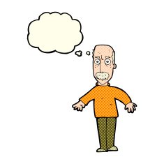 cartoon annoyed old man with thought bubble N26