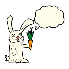 cartoon rabbit with carrot thought bubble N5