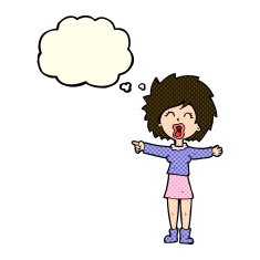 cartoon stressed out woman talking with thought bubble N5