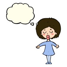 cartoon woman in dress with thought bubble N17