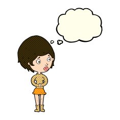 cartoon concerned woman with thought bubble N5