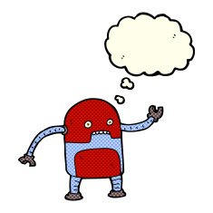 funny cartoon robot with thought bubble N18