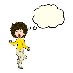 cartoon woman dancing with thought bubble N13