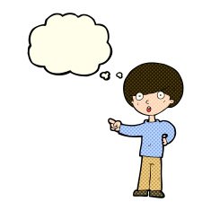 cartoon pointing boy with thought bubble N13