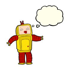 funny cartoon robot with thought bubble N20