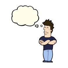 cartoon sulking man with thought bubble N4