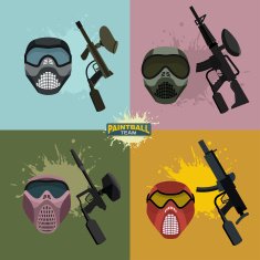 set paintball helmet and guns