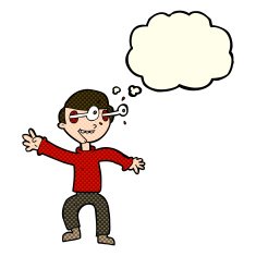 cartoon amazed boy with thought bubble N9